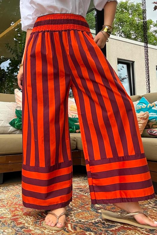Bloc Stripe Wide Leg Pant Rioja & Rust